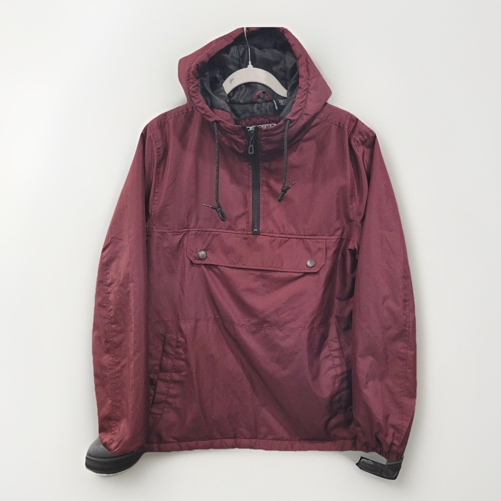 Distortion Hooded Jacket Men's Small Windbreaker Coat Burgundy